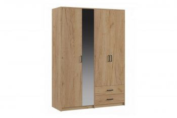 Шкаф 1500 мм  4-х ств. с зеркалом 2 ящ. SVETLANA LOFT, дуб золотой (Генезис) в Ивделе - ivdel.mebel-e96.ru